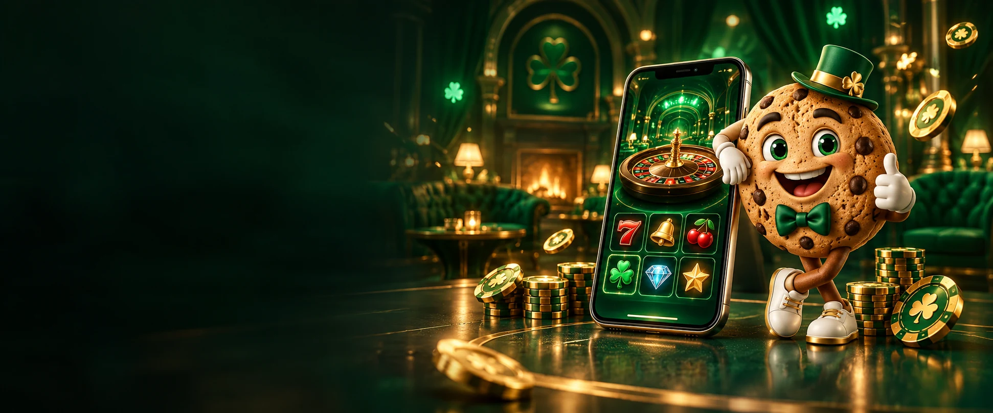 Cookie Casino mobile app with the cookie mascot