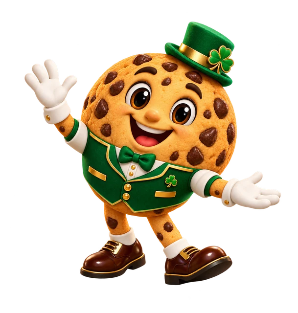 Irish Cookie Casino mascot waving